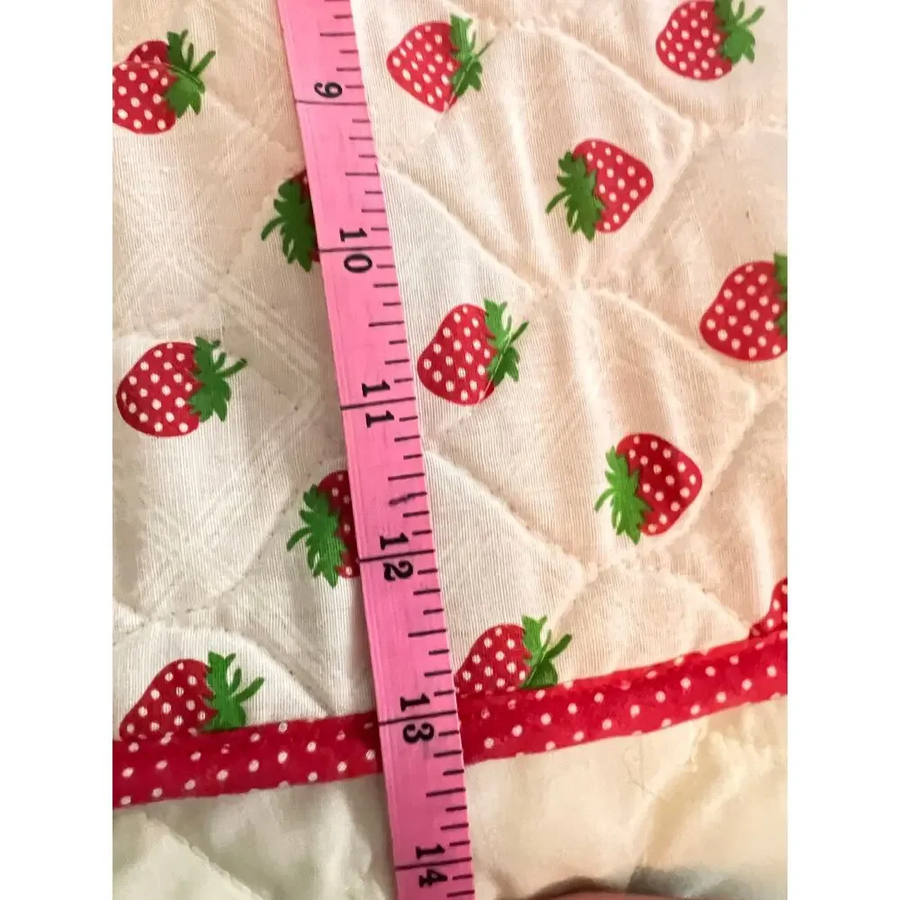 vintage quilted oval Strawberry fruit print cloth table placemats farmhouse set6